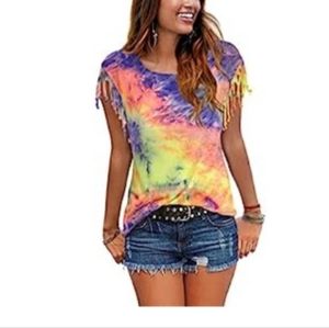 2/$35 NWOT Cosonsen Women's Tassel Short Sleeve Round Neck T-Shirt, 2X